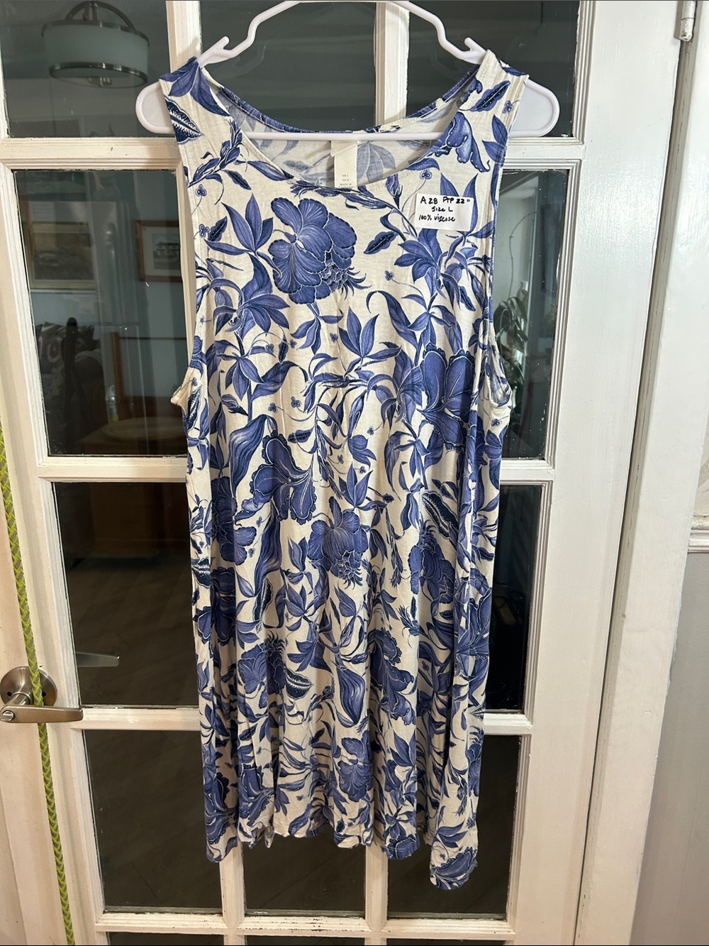 A28.    Sleeveless Blue Floral Swing Dress - Women's